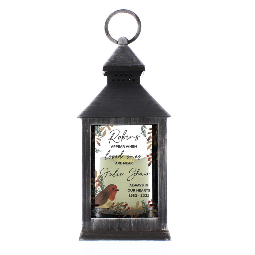 Personalised Robins Appear Memorial Black Lantern £15.29